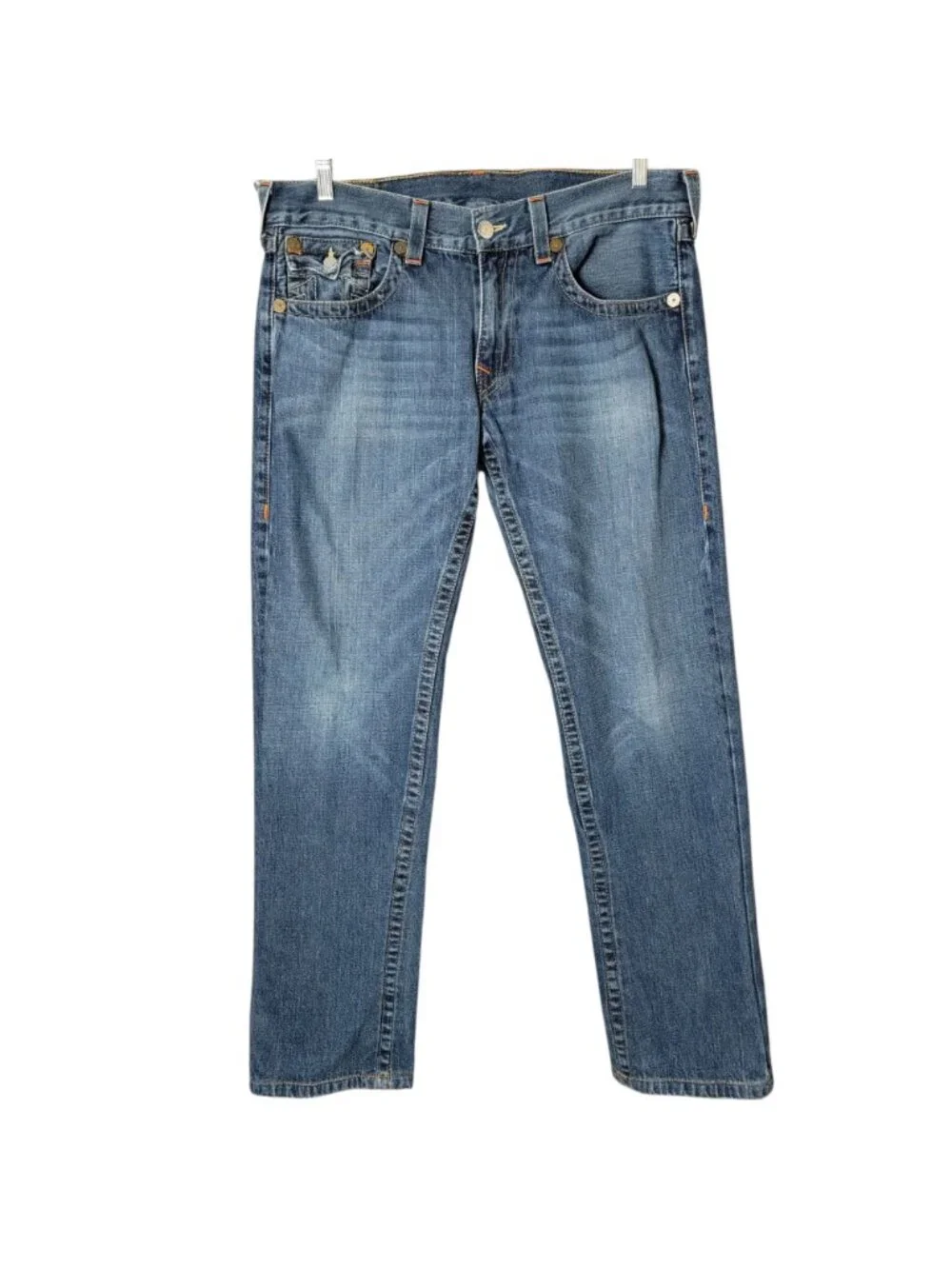 True Religion Mens Y2K Medium Wash Billy Flap Pockets Straight Leg Jeans Size 36